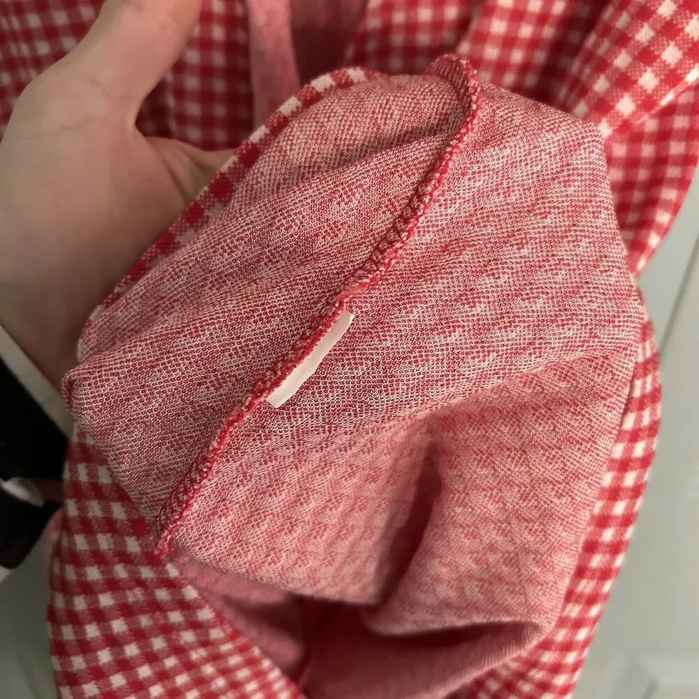 Zara Trafaluc TRF Women Red Check V-Neck‎ Waist Tie Wrap Romper Small